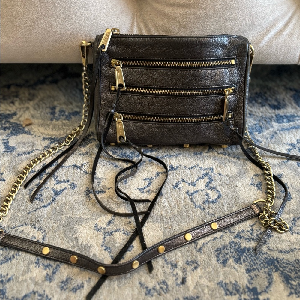 Rebecca Minkoff Black Leather Crossbody with Gold Accents